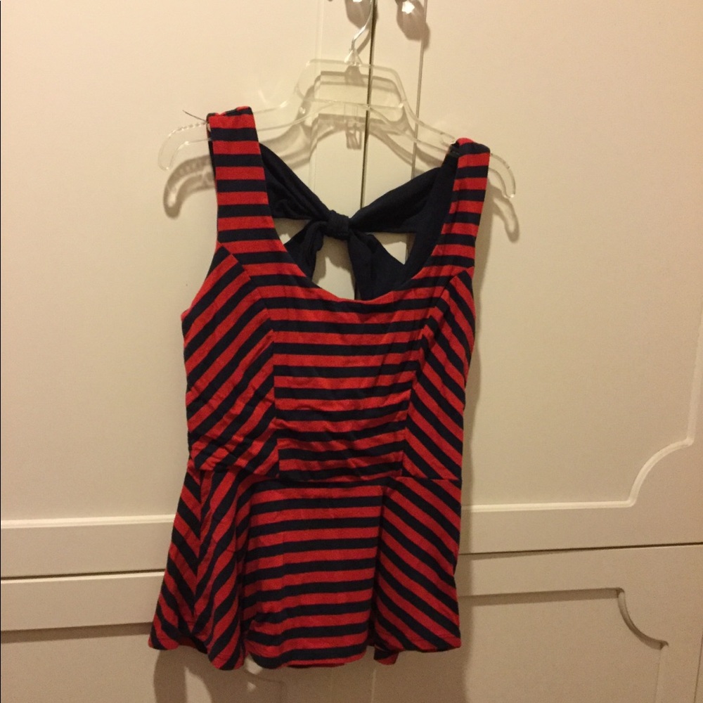 Striped Peplum Top with Bow